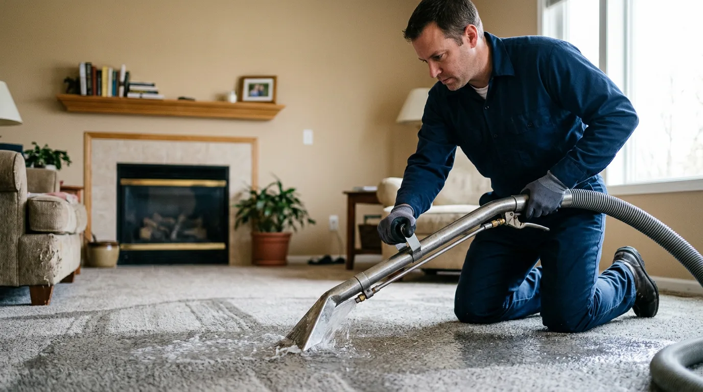 Water damage restoration technician working near Hammond, WI